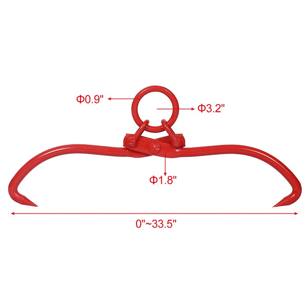 English Elm Skidding Tongs Heavy Duty Powder Coated Steel Log Grip Tool with 32 Inch Chain Ring W46537379