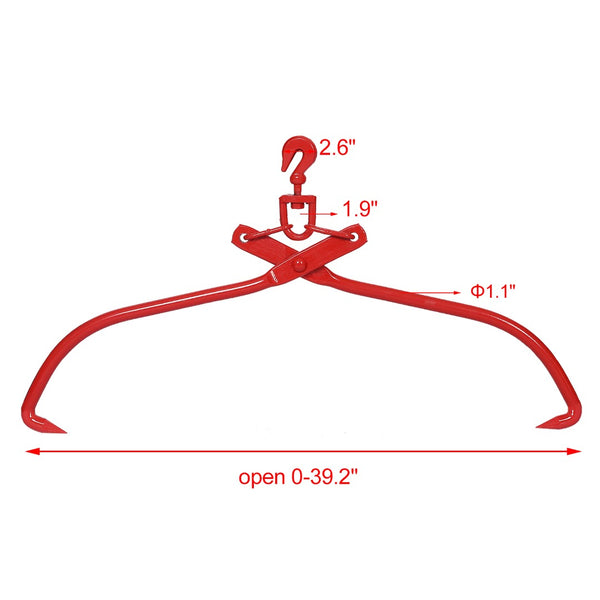English Elm 32in Heavy Duty Log Tongs Hardened Steel Swivel Hook Grapple for Timber Hauling W46537380