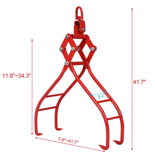 English Elm 4 Claw Heavy Duty Timber Logging Tongs 3000 Lb Rated Powder Coated Steel Grabber W46537382