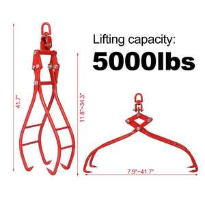 English Elm 4 Claw Heavy Duty Timber Logging Tongs 3000 Lb Rated Powder Coated Steel Grabber W46537382
