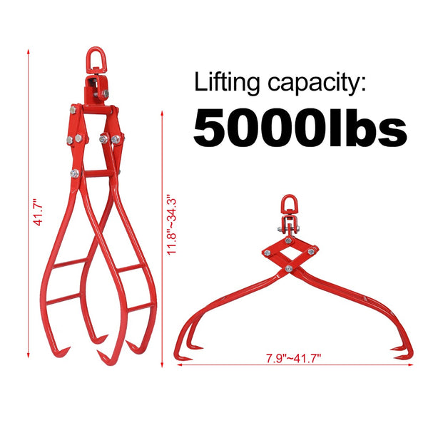 English Elm 4 Claw Heavy Duty Timber Logging Tongs 3000 Lb Rated Powder Coated Steel Grabber W46537382