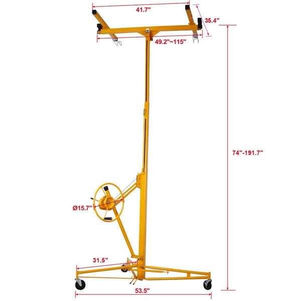 English Elm Drywall Panel Hoist Lift with 16ft Telescoping Steel Mast Tilting Cradle Winch Yellow W46538730