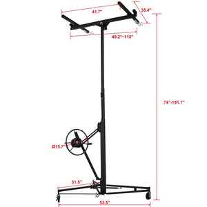 English Elm Drywall Panel Hoist Lift with 16ft Telescoping Steel Mast Tilting Cradle Winch Black W46538731