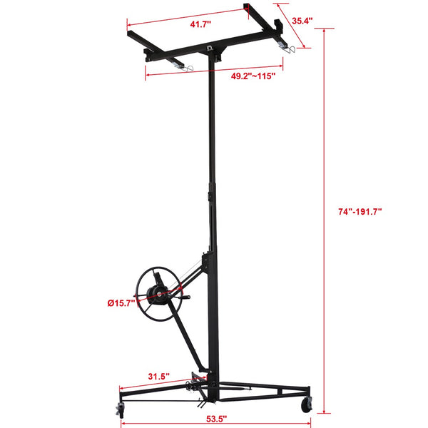 English Elm Drywall Panel Hoist Lift with 16ft Telescoping Steel Mast Tilting Cradle Winch Black W46538731