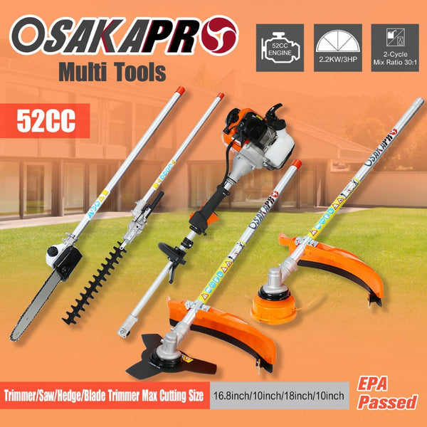 English Elm 4 in 1 Gas Powered 52cc Yard System with Pole Saw Hedge Trimmer and Brush Cutter W46538845