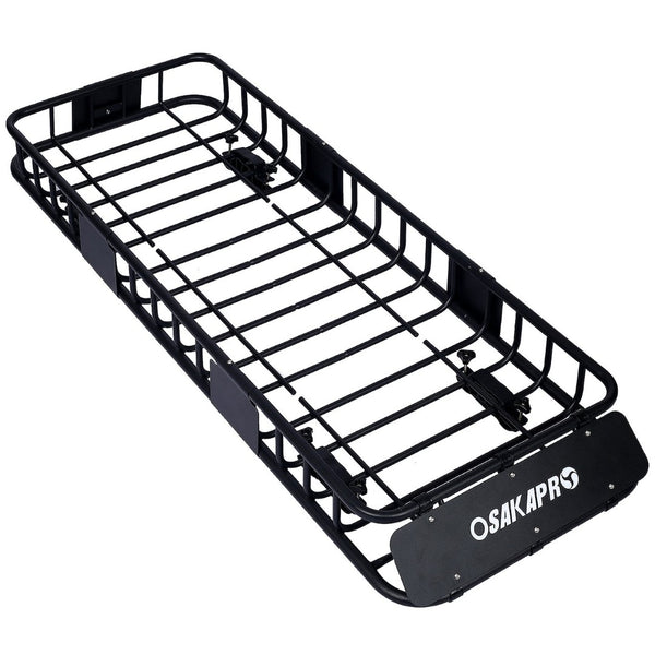 English Elm Rooftop Cargo Basket Rack with Wind Fairing Heavy Duty Steel Universal Crossbar Mount W46540104