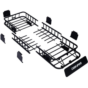 English Elm Rooftop Cargo Basket Rack with Wind Fairing Heavy Duty Steel Universal Crossbar Mount W46540104