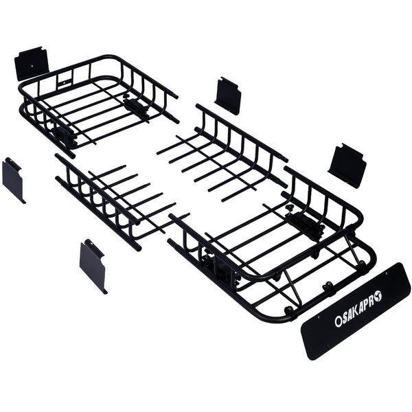 English Elm Rooftop Cargo Basket Rack with Wind Fairing Heavy Duty Steel Universal Crossbar Mount W46540104