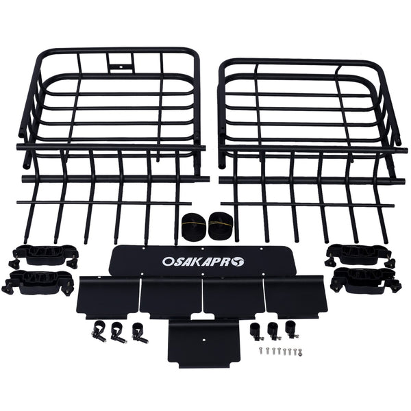 English Elm Rooftop Cargo Basket Rack with Wind Fairing Heavy Duty Steel Universal Crossbar Mount W46540104