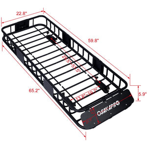 English Elm Rooftop Cargo Basket Rack with Wind Fairing Heavy Duty Steel Universal Crossbar Mount W46540104