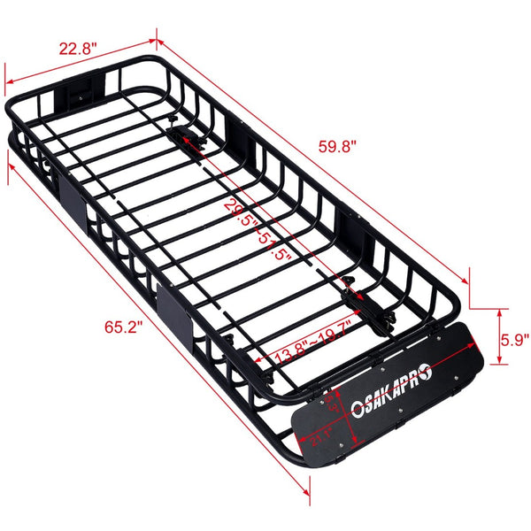 English Elm Rooftop Cargo Basket Rack with Wind Fairing Heavy Duty Steel Universal Crossbar Mount W46540104