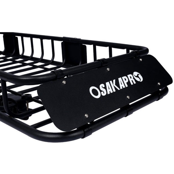English Elm Rooftop Cargo Basket Rack with Wind Fairing Heavy Duty Steel Universal Crossbar Mount W46540104
