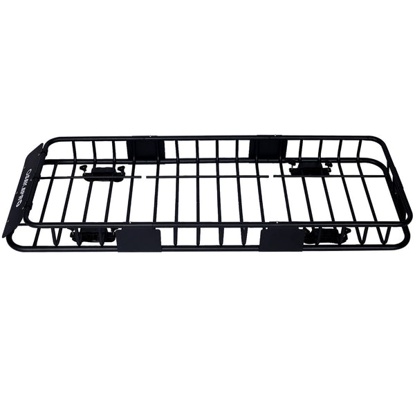 English Elm Rooftop Cargo Basket Rack with Wind Fairing Heavy Duty Steel Universal Crossbar Mount W46540104