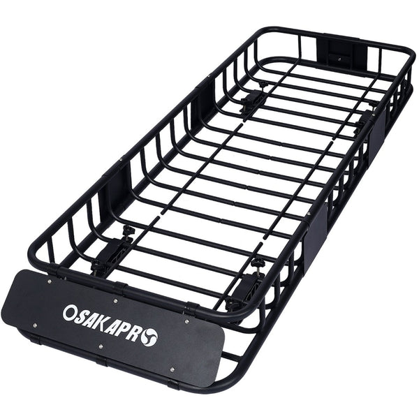 English Elm Rooftop Cargo Basket Rack with Wind Fairing Heavy Duty Steel Universal Crossbar Mount W46540104