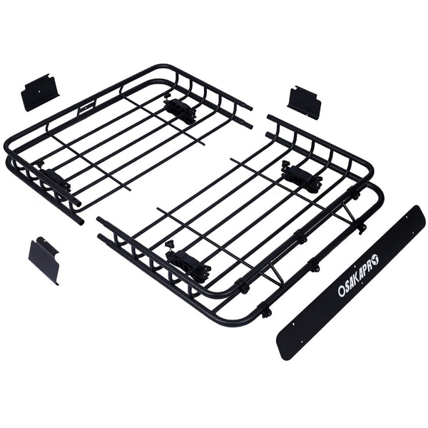 English Elm Rooftop Cargo Basket Steel Mesh Rack with Wind Fairing for Overlanding Adventure W46540105
