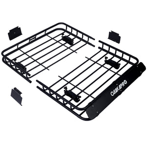 English Elm Rooftop Cargo Basket Steel Mesh Rack with Wind Fairing for Overlanding Adventure W46540105