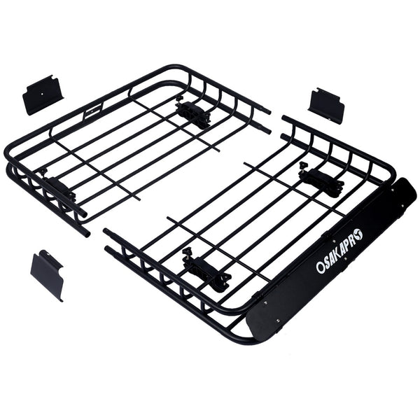 English Elm Rooftop Cargo Basket Steel Mesh Rack with Wind Fairing for Overlanding Adventure W46540105
