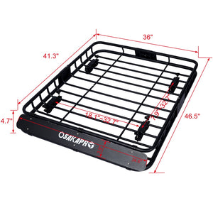 English Elm Rooftop Cargo Basket Steel Mesh Rack with Wind Fairing for Overlanding Adventure W46540105