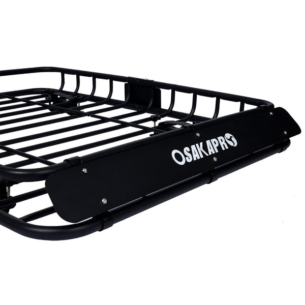English Elm Rooftop Cargo Basket Steel Mesh Rack with Wind Fairing for Overlanding Adventure W46540105