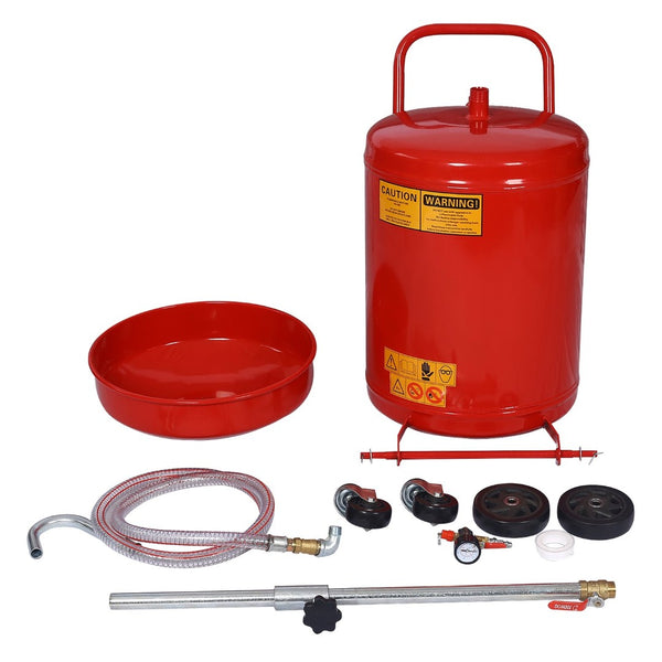English Elm 18 Gallon Steel Waste Oil Drain Tank with Adjustable Height Column and Rolling Casters W46540558