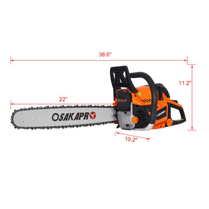 English Elm Chainsaw Gas Powered 58cc 22 Inch Bar Two Stroke Engine for Yard Work and Tree Felling W46542539