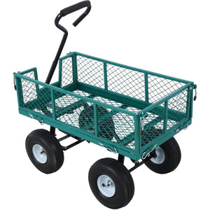 English Elm Steel Mesh Garden Cart with Removable Flatbed Sides and 550 Lb Hauling Capacity Green W46542634