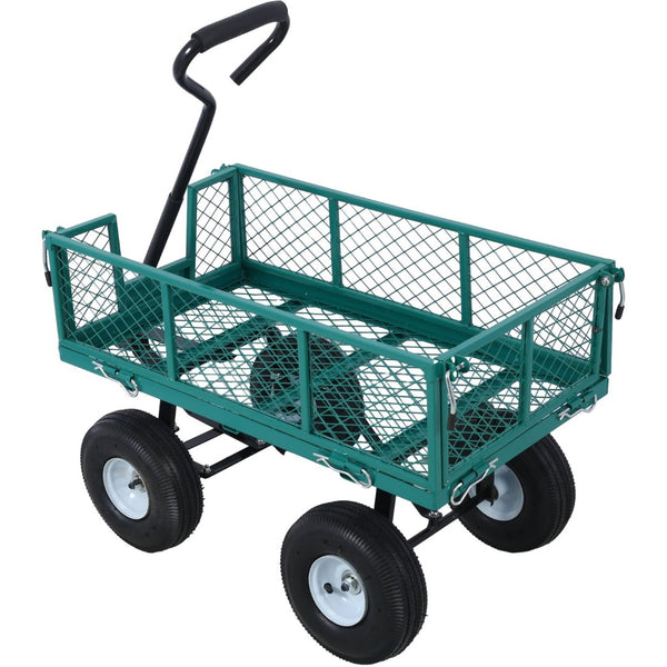 English Elm Steel Mesh Garden Cart with Removable Flatbed Sides and 550 Lb Hauling Capacity Green W46542634
