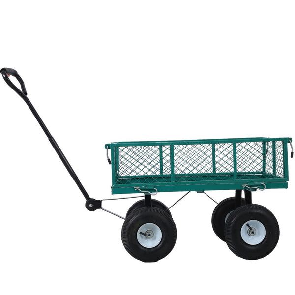 English Elm Steel Mesh Garden Cart with Removable Flatbed Sides and 550 Lb Hauling Capacity Green W46542634