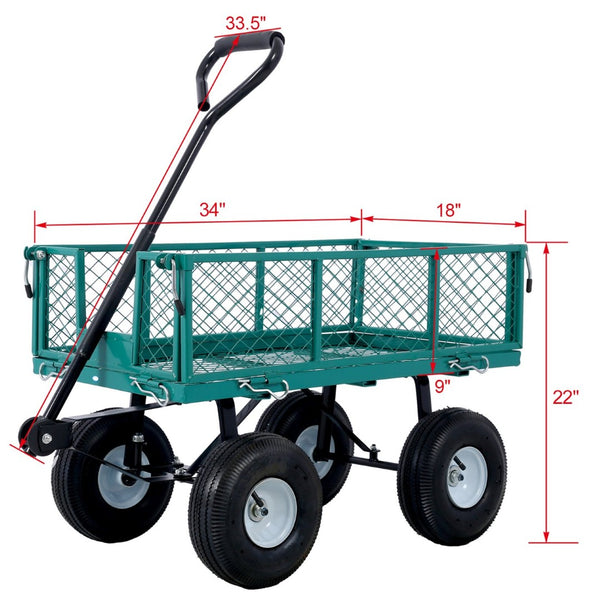 English Elm Steel Mesh Garden Cart with Removable Flatbed Sides and 550 Lb Hauling Capacity Green W46542634
