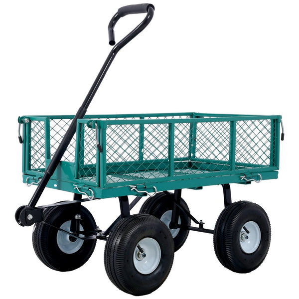 English Elm Steel Mesh Garden Cart with Removable Flatbed Sides and 550 Lb Hauling Capacity Green W46542634
