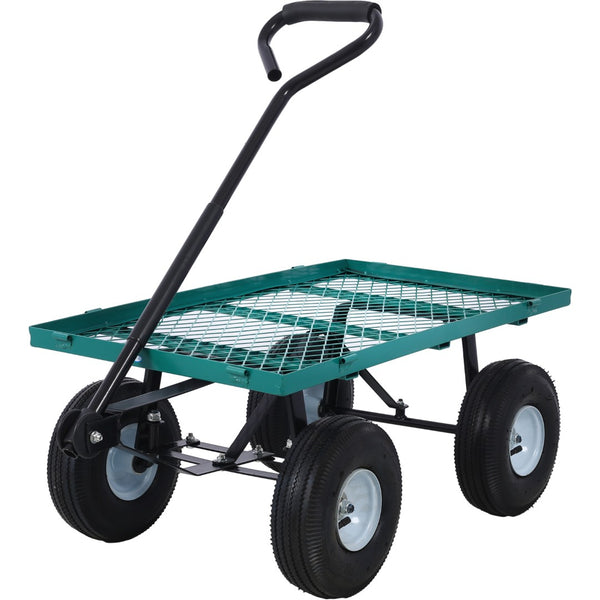 English Elm Steel Mesh Garden Cart with Removable Flatbed Sides and 550 Lb Hauling Capacity Green W46542634