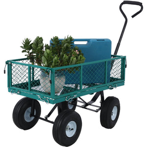 English Elm Steel Mesh Garden Cart with Removable Flatbed Sides and 550 Lb Hauling Capacity Green W46542634
