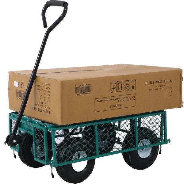 English Elm Steel Mesh Garden Cart with Removable Flatbed Sides and 550 Lb Hauling Capacity Green W46542634