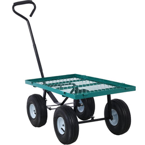 English Elm Steel Mesh Garden Cart with Removable Flatbed Sides and 550 Lb Hauling Capacity Green W46542634