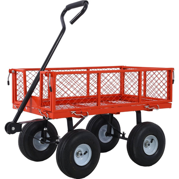 English Elm Steel Mesh Garden Cart with Removable Flatbed Sides and 550 Lb Hauling Capacity Red W46542635