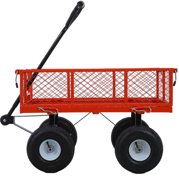 English Elm Steel Mesh Garden Cart with Removable Flatbed Sides and 550 Lb Hauling Capacity Red W46542635