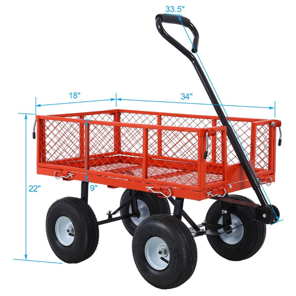 English Elm Steel Mesh Garden Cart with Removable Flatbed Sides and 550 Lb Hauling Capacity Red W46542635