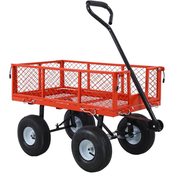 English Elm Steel Mesh Garden Cart with Removable Flatbed Sides and 550 Lb Hauling Capacity Red W46542635