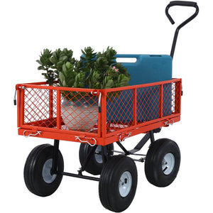 English Elm Steel Mesh Garden Cart with Removable Flatbed Sides and 550 Lb Hauling Capacity Red W46542635
