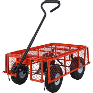 English Elm Steel Mesh Garden Cart with Removable Flatbed Sides and 550 Lb Hauling Capacity Red W46542635