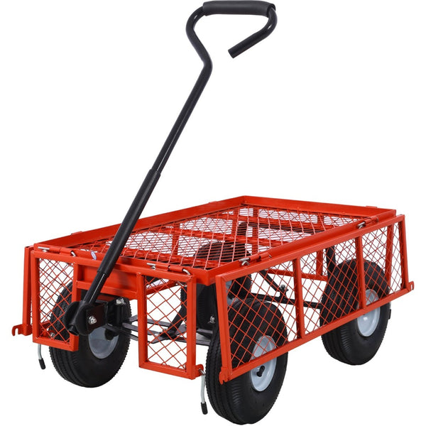 English Elm Steel Mesh Garden Cart with Removable Flatbed Sides and 550 Lb Hauling Capacity Red W46542635