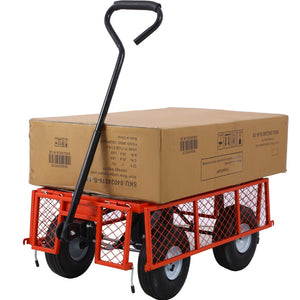 English Elm Steel Mesh Garden Cart with Removable Flatbed Sides and 550 Lb Hauling Capacity Red W46542635