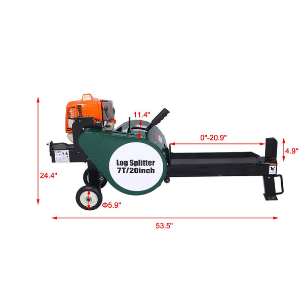 English Elm Double Flywheel Gas Log Splitter 7 Ton Kinetic 63cc Engine Portable Auto Return W46542961