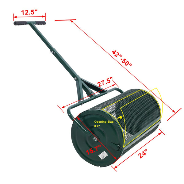 English Elm Peat Moss Walk Behind Roller Spreader with Steel Mesh Drum for Lawn Garden Care W46554057