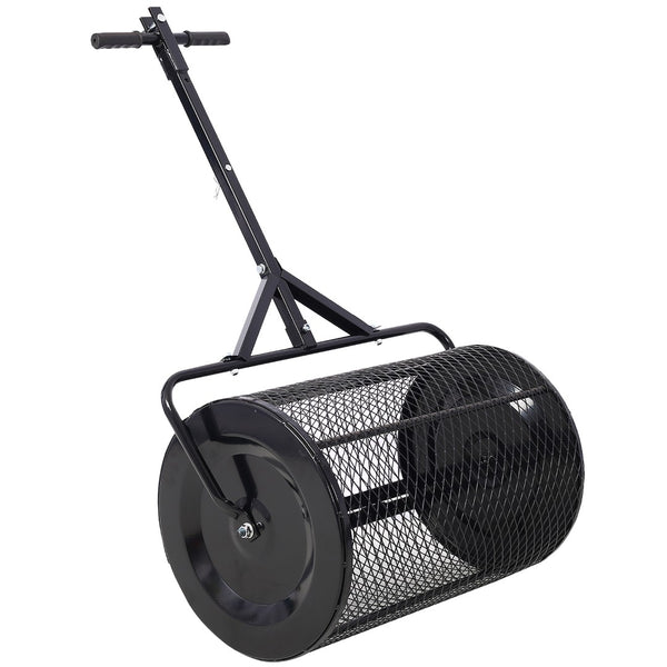 English Elm Peat Moss and Compost Lawn Roller Spreader with Steel Mesh Drum for Garden Care W46555824