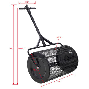 English Elm Peat Moss and Compost Lawn Roller Spreader with Steel Mesh Drum for Garden Care W46555824