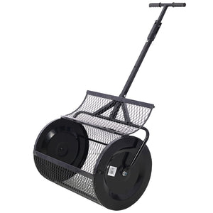 English Elm Peat Moss and Compost Lawn Roller Spreader with Steel Mesh Drum for Garden Care W46555824