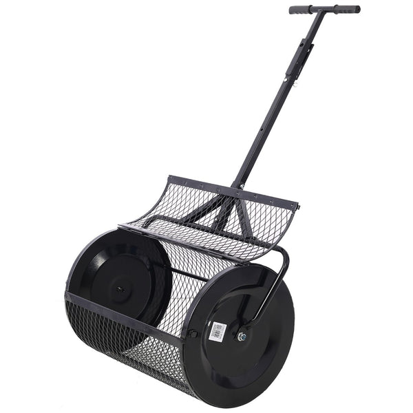 English Elm Peat Moss and Compost Lawn Roller Spreader with Steel Mesh Drum for Garden Care W46555824