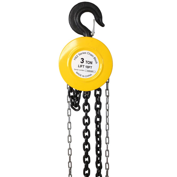 English Elm Chain Hoist 3 Ton Capacity Manual Steel Lift with Forged Hooks for Industrial Use Yellow W46557614