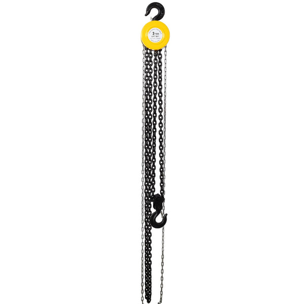English Elm Chain Hoist 3 Ton Capacity Manual Steel Lift with Forged Hooks for Industrial Use Yellow W46557614